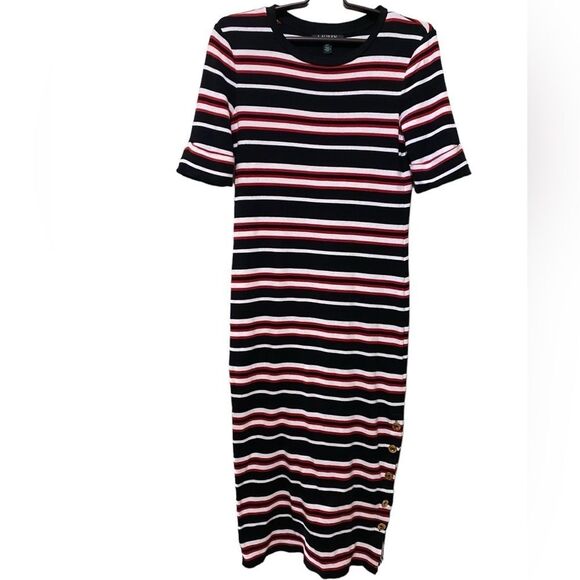 Lauren Ralph Lauren Nautical Preppy Striped Midi T Shirt Knit Dress SZ Small - Picture 2 of 16